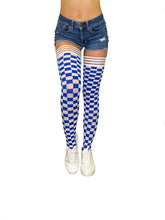 Load image into Gallery viewer, Kix&#39;ies Game Day Thigh Highs - Blue &amp; White
