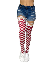 Kix'ies Game Day Thigh Highs - Crimson & White