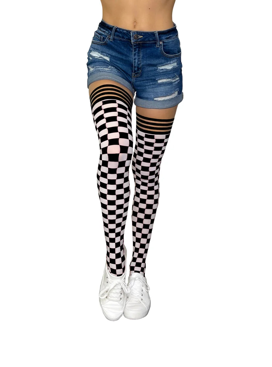 Kix'ies Game Day Thigh Highs - Black & White